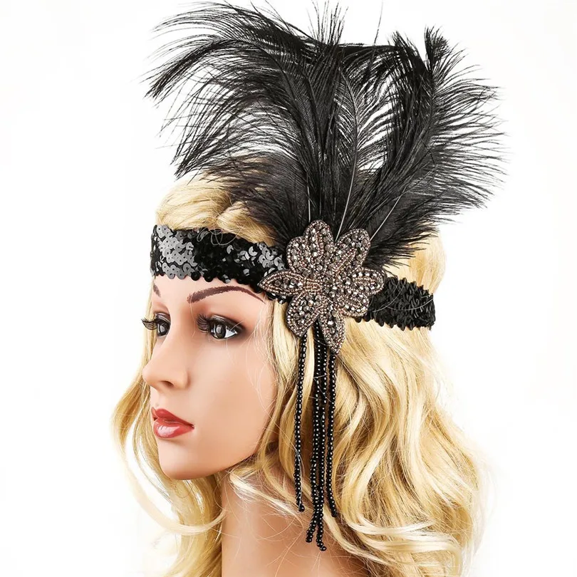 

Great Gatsby Headpiece Vintage 1920s Feather Headband Tassels Sequin Charleston Headband Roaring 20s Costume Flapper Accessories