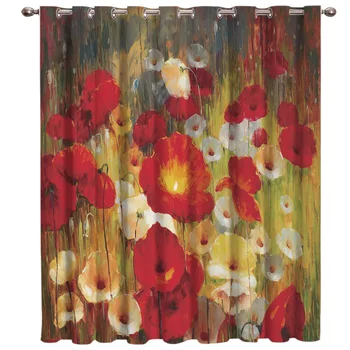 

Poppy Oil Painting Window Treatments Curtains Valance Curtain Lights Living Room Bathroom Outdoor Kitchen Indoor Fabric Kids