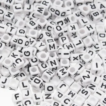 

CHONGAI Mixed White Alphabet/ Letter Acrylic Cube Beads For DIY Jewelry Making 6x6mm 500PCS