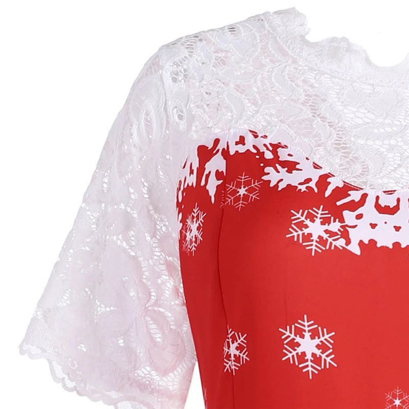Kostlich Print Lace Pathchwork Dresses Hepburn Half Sleeves Vintage Dress Big Women Swing Christmas Dress Plus Size S-2XL (6)