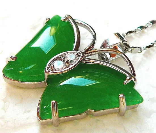 

Wholesale Cheap 18 Gold GP Genuine stone Jadeite Austrian Crystal Butterfly Pendant Necklace / Free Shipping