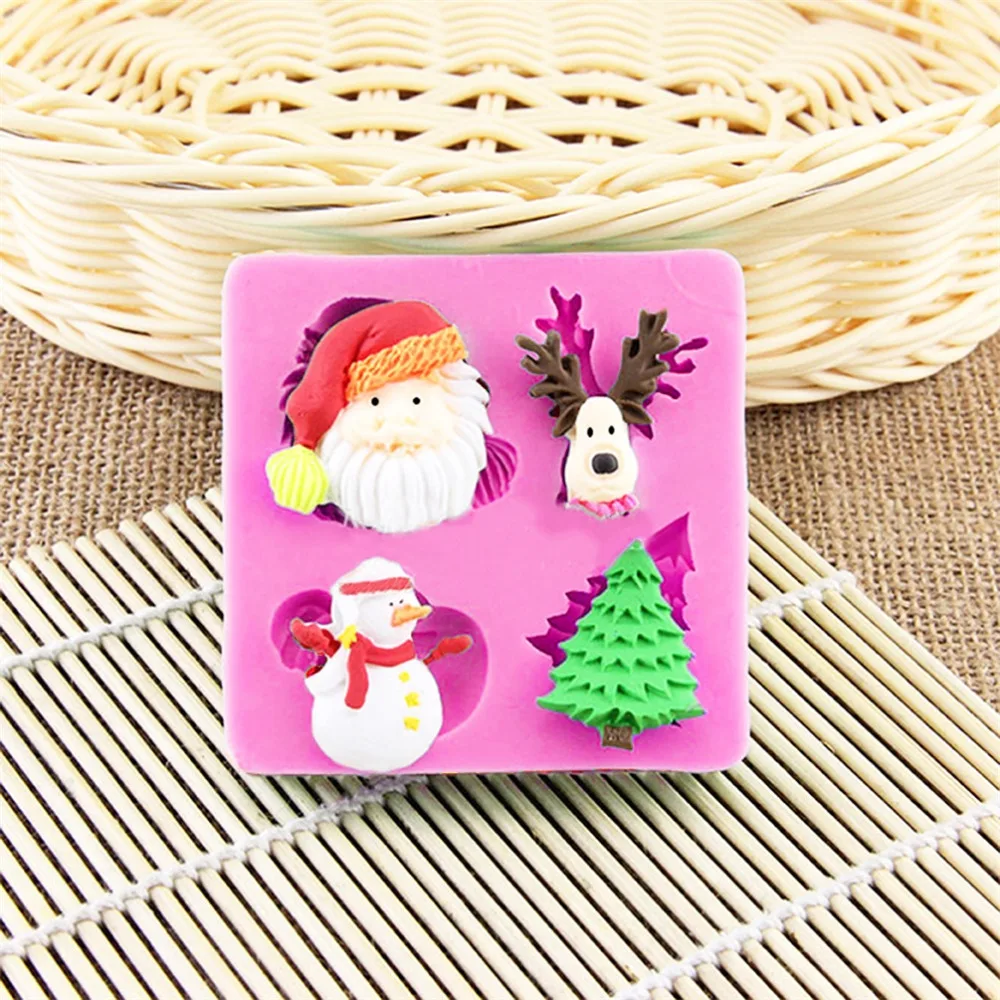Silicone Christmas Fondant Mold Santa Claus Snowman Christmas Tree Snow