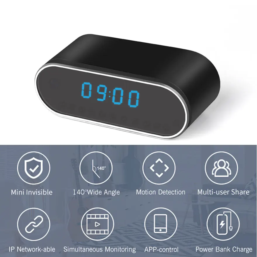  1080p HD Mini Camera Time Clock Alarm Setting Wireless Smart WIFI Cam Camera Motion Sensor IR Night