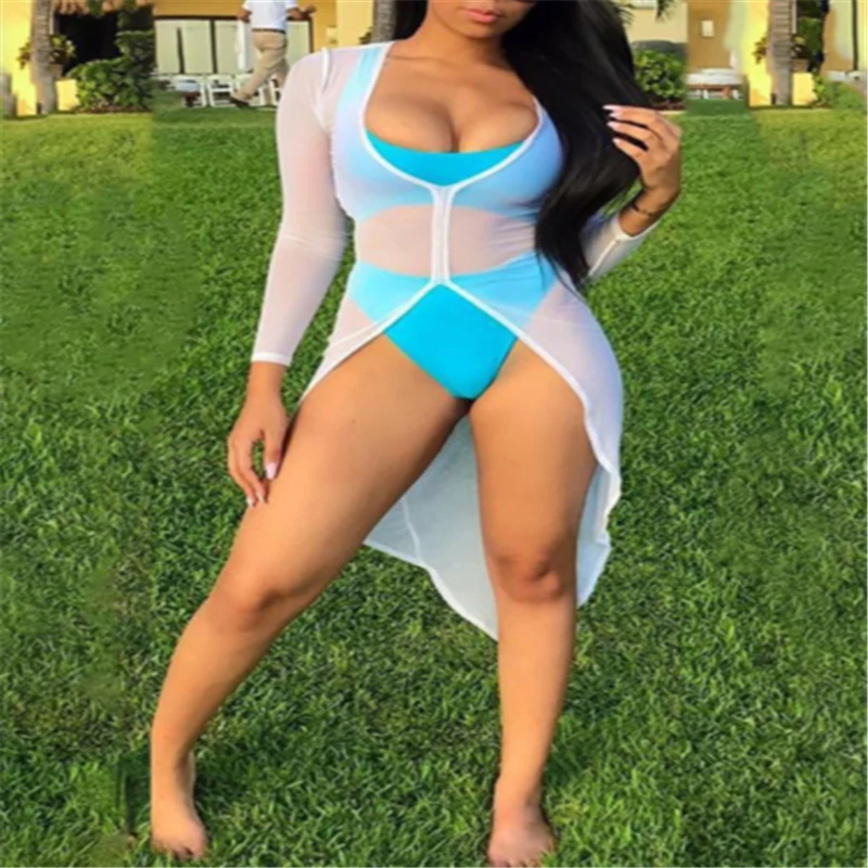 

Sexy Women Beach Cover Up 2019 Summer Pop See Through Chiffon Beach Cardigan Bikini Cover Up Wrap Beachwear Blouse One Piece