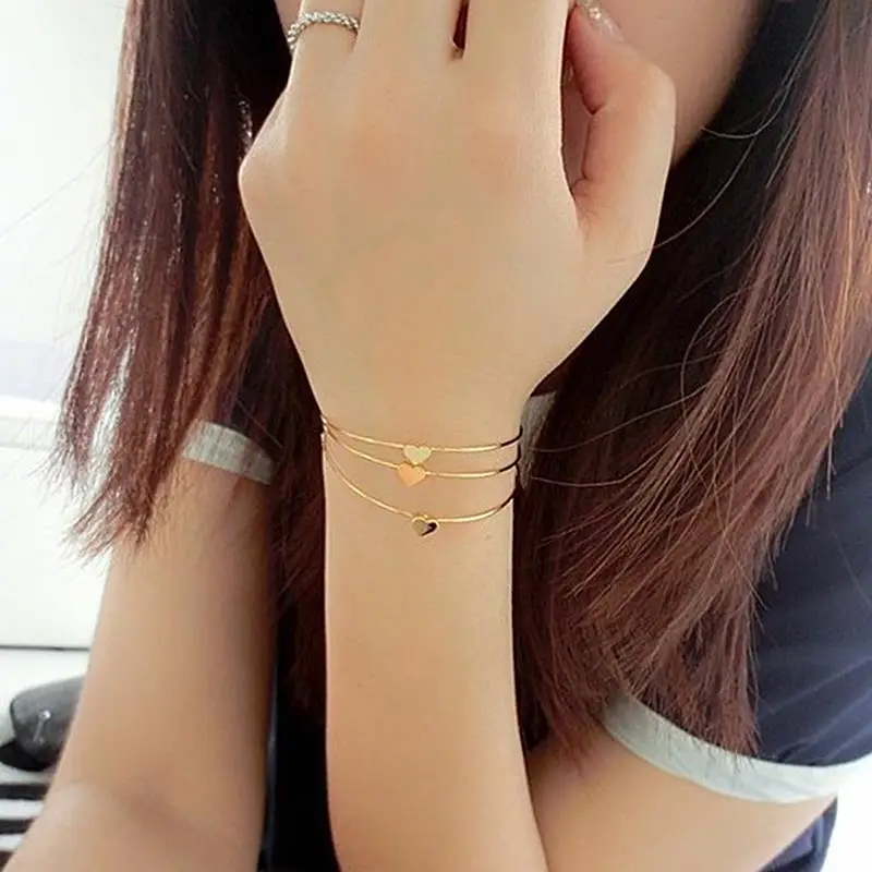 

12sets/lot Sweet Full Love Style Heart Pattern Gold Bracelets Ladies Wedding Party Wristchains jb222
