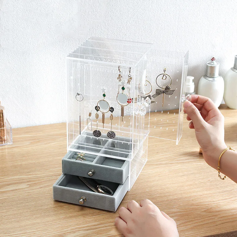 

Multi-function Storage Box Earrings Display Stand 3 Layer Dust-proof Sundries Storage Case @M23