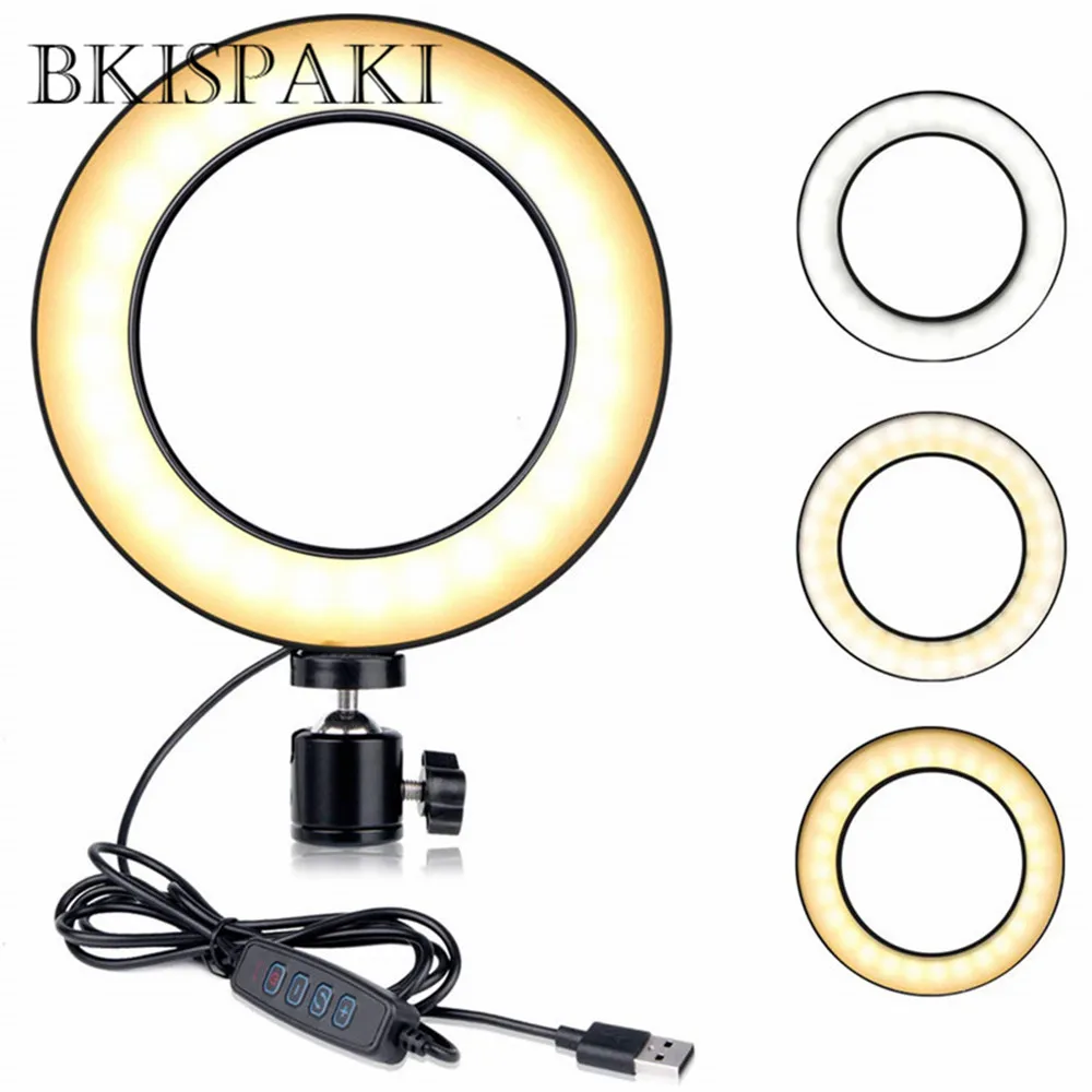 

Photography LED Selfie Ring Light Three-speed Stepless Lighting Dimmable Circle Lights With Cradle Head For Makeup Video Studio