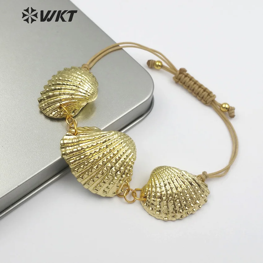 

WT-B441 Full Gold Dipped Natural White Scallop Shell Boho Jewelry Gold Shell Bracelet With Adjustable Tie Women Fashion Bracelet