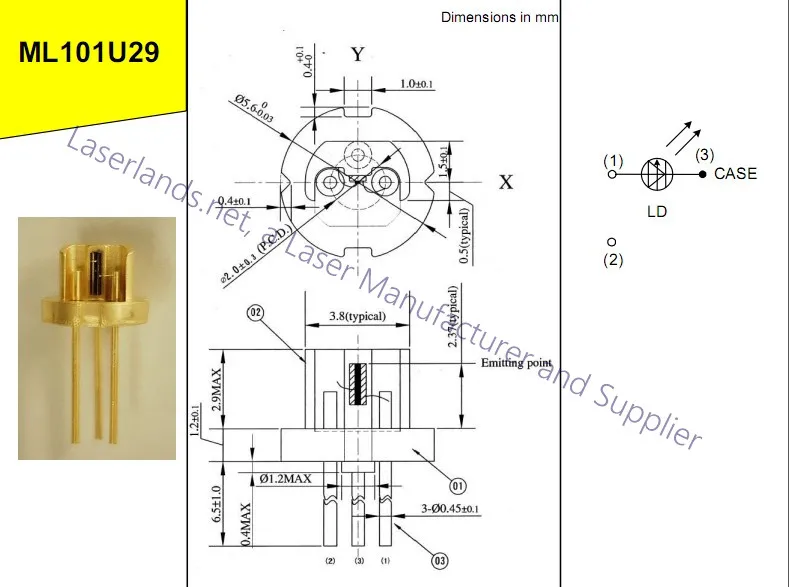 Mitsubishi ML101U29-25 650nm 660nm 250 мВт/350 мВт Push CW Красный лазерный диод LD