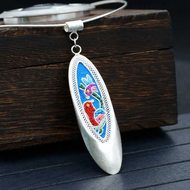 

FNJ 925 Silver Bird Pendant Embroidery Flower Hang Figure Original S990 Thai Silver Pendants Women for Jewelry Making