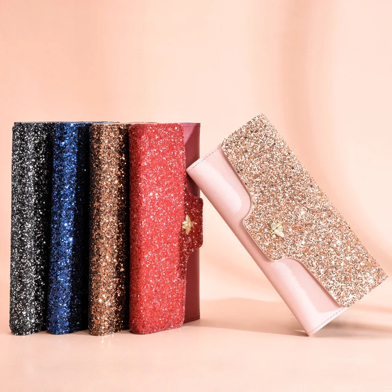 

Party Queen Sequin Women Wallet Long Luxury Purses Cell Phone Pocket Card Holder Wallets Female Portfel PU Leather Ladies Bags