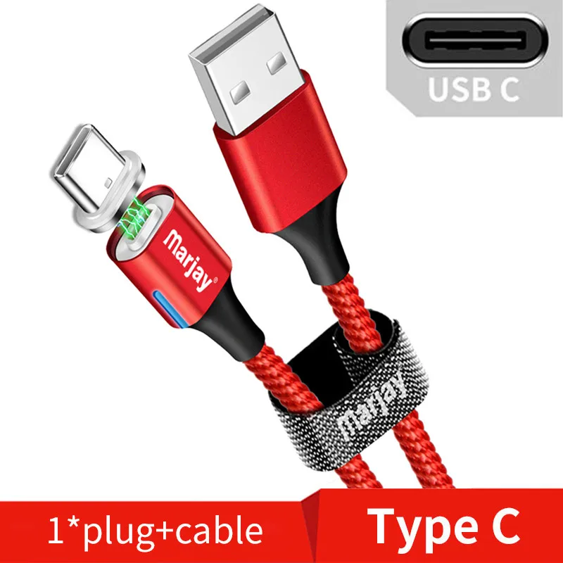 Marjay Магнитный светодиодный светильник type C 3A usb type C кабель USB C Быстрая зарядка QC 3,0 зарядное устройство type-c кабель для samsung S10 S9 Xiaomi 9 - Цвет: Red Type C Cable