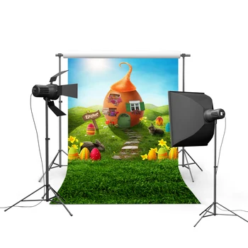 

Easter Photography Background Baby Children Party Colourful Eggs Flowers Rabbits Green Grass Big House Backdrop for Photo Studio