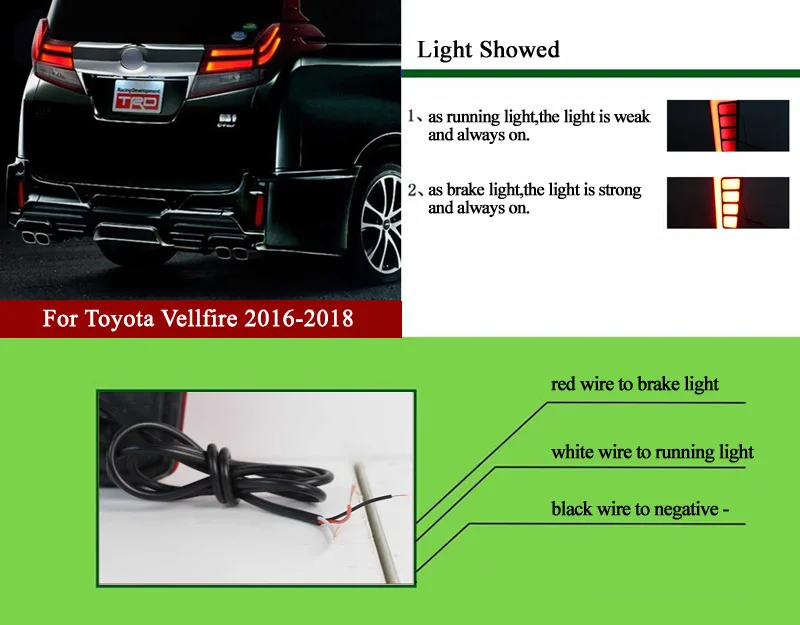 For Toyota Vellfire ALPHARD Multi-function LED Rear Fog Lamp Bumper Light Auto Brake Light Turn Signal Reflector
