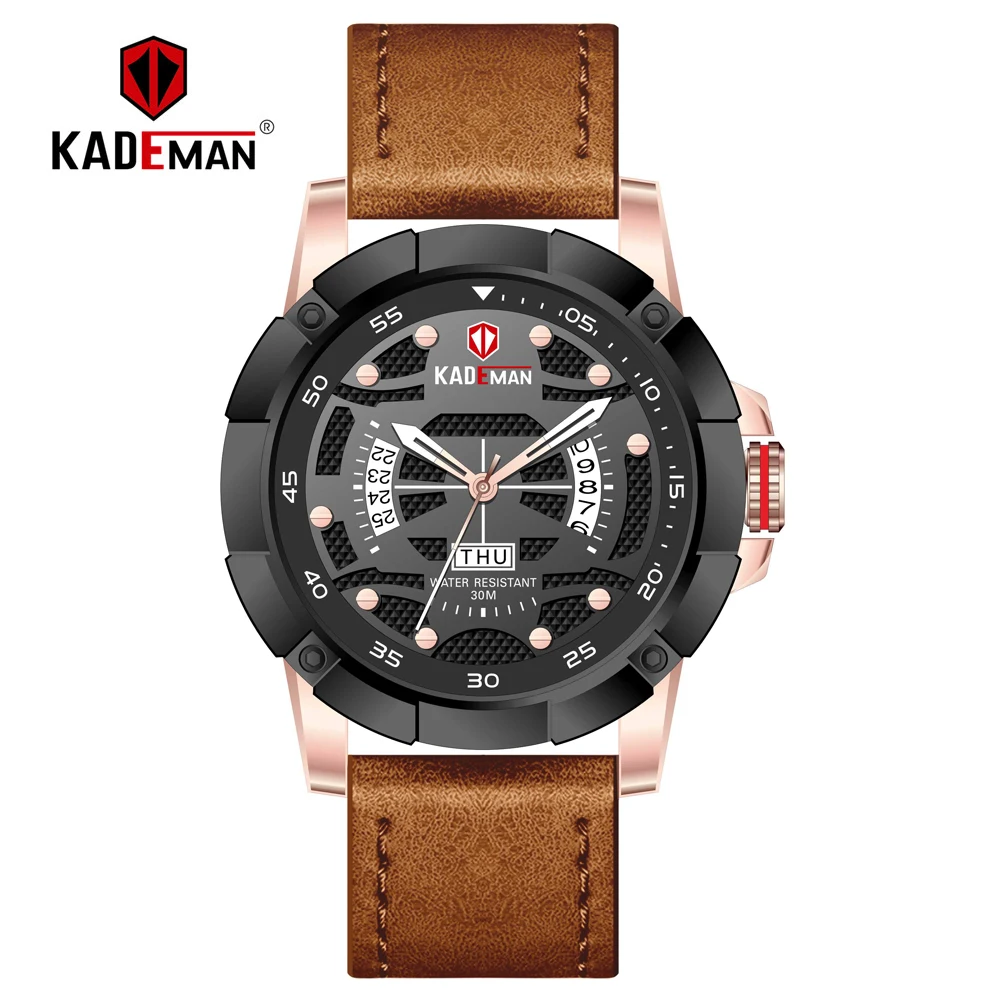 

KADEMAN New Sport Watches Men Waterproof Military Man Wristwatches TOP Brand Quality Male Quartz Watch Leather Relogio Masculino