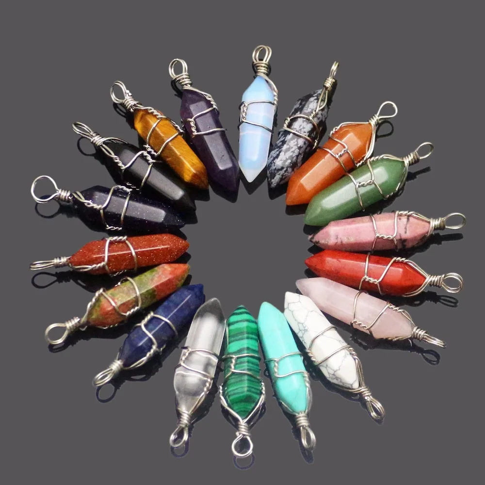 

Silver Color Plated Wired Handmade Jewelry Natural Quartz Stone Pendant Amethysts Turquoises Tiger Eye Malachite Stone Pendants