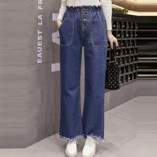 Модные летние джинсы-бойфренды для женщин, винтажные джинсы с завышенной талией, синие джинсовые длинные прямые джинсы, Femme, большие размеры S-5XL