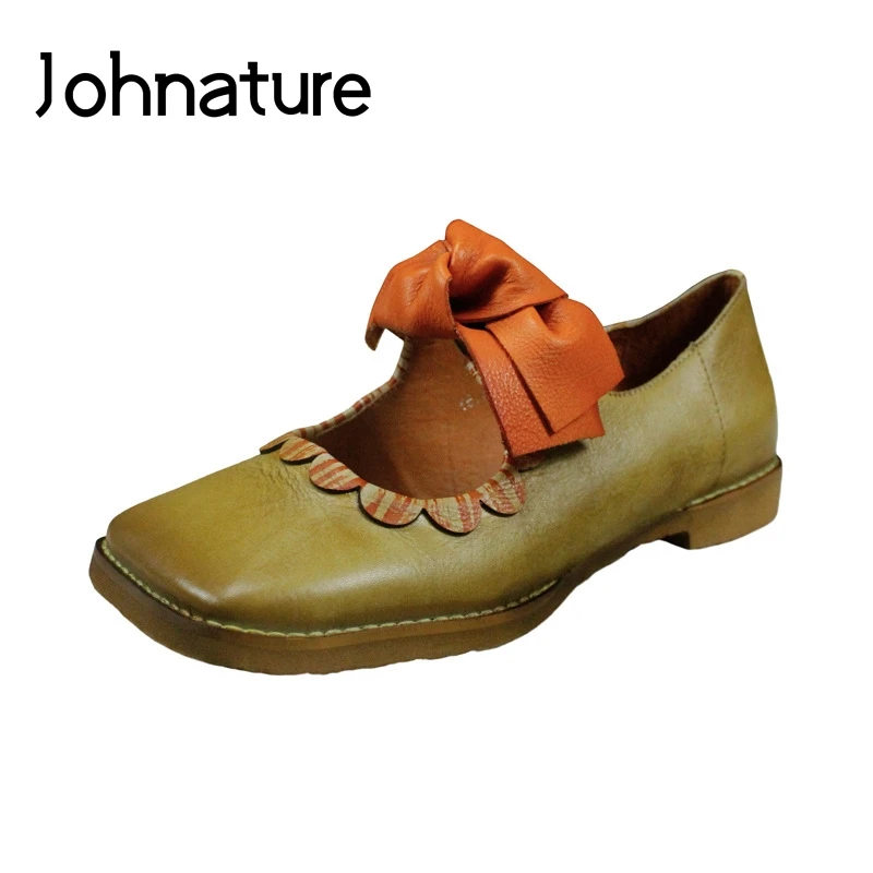 Женские туфли из натуральной кожи Johnature с квадратным носком и бантом | Отзывы и видеообзор