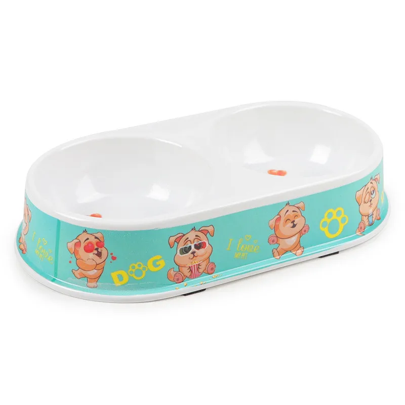 Dog Bowl Pet Sterile Tableware Pet Feeding Watering Supplies Oval double bowl color economy pet dog bowl Household MayT4  (10)