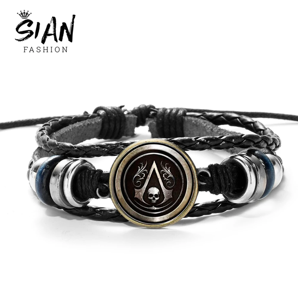 Азиатских бренд Прохладный Assassins браслет Creed Многослойные Повседневное модный плетеный кожаный браслет для Для мужчин мальчиков ювелирные изделия браслет