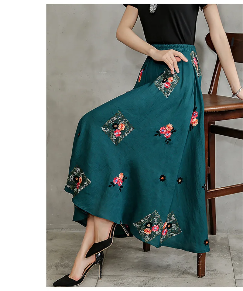 Faldas Mujer новые Инди фолк Harajuku больших размеров 2XL модные юбки женские хлопок лен узор винтажная элегантная Этническая юбка