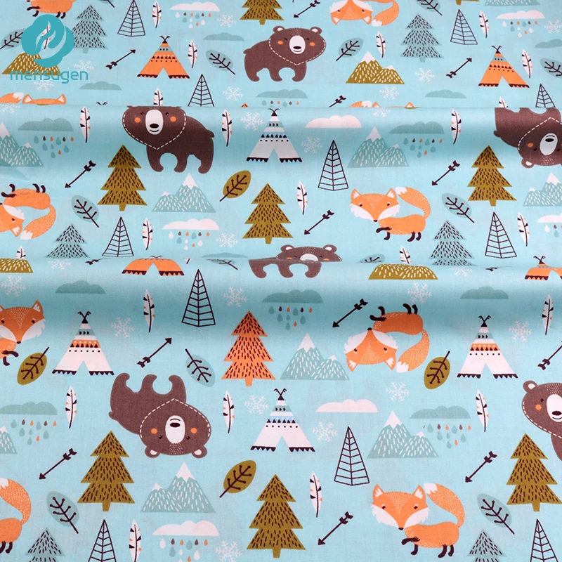 Ткань метров мультфильм лиса медведь джунгли печатных хлопчатобумажные ткани для лоскутного шитья швейные ткани для детского постельного белья одеяло DIY