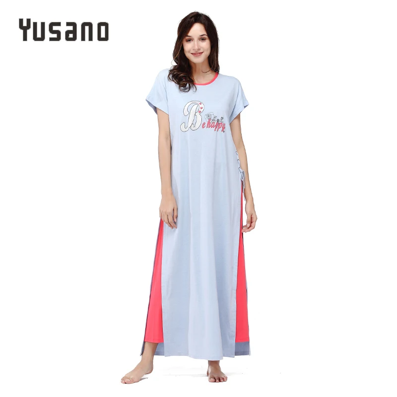 Yusano Women Nightgown Long Cotton Nightshirt Plus Size Short Sleeve