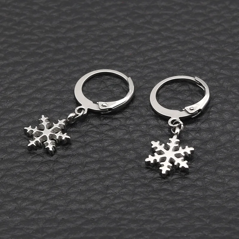 CHUKUI 10mm Snowflake Hoop Earrings Bulk Black Gold Christmas Hoop Earrings Jewelry Stainless Steel  (2)