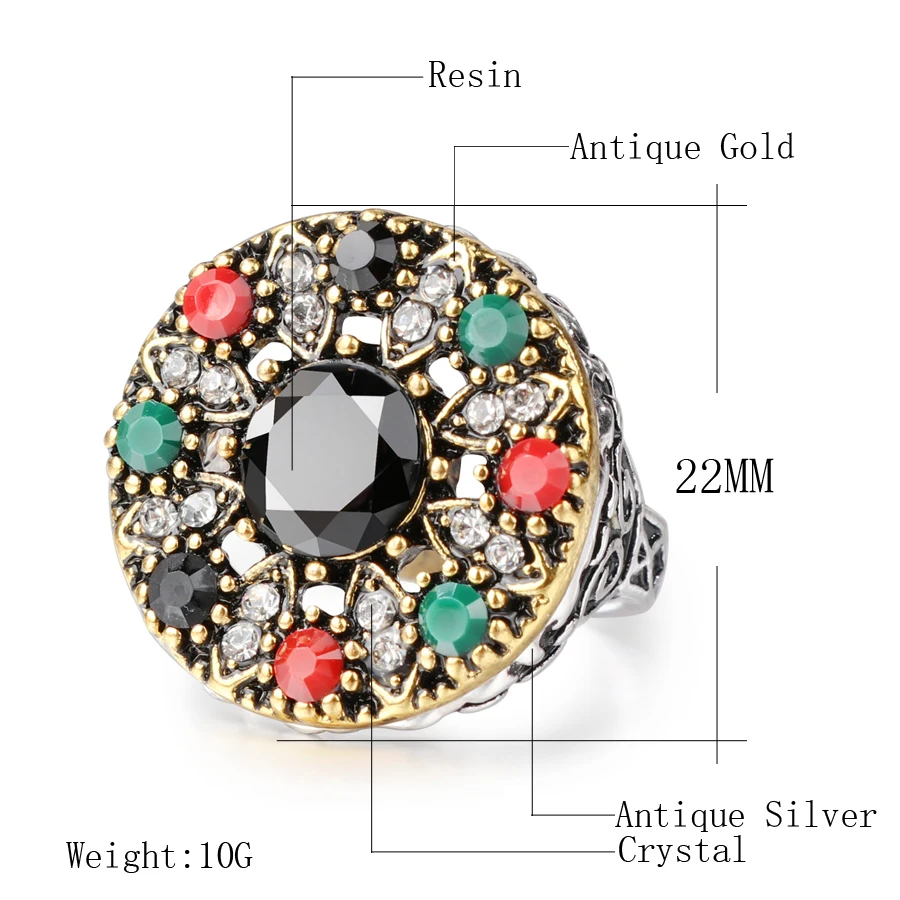 Hot-Sale-Trendy-Ethnic-Colored-Resin-Crystal-Bohemian-Ring-Vintage-Turkish-Jewelry-Antique-Gold-Silver-Wedding