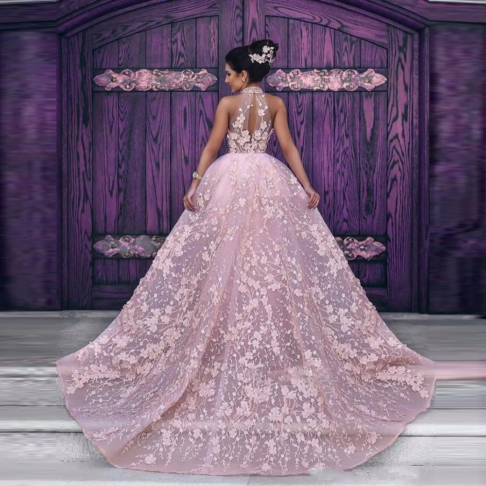 Изготовленное на заказ розовое вечернее кружевное платье Abendkleider аппликация длинное платье для театрализованного представления для Arabia женщины Avondjurk Vestido de noche Robe De Soiree