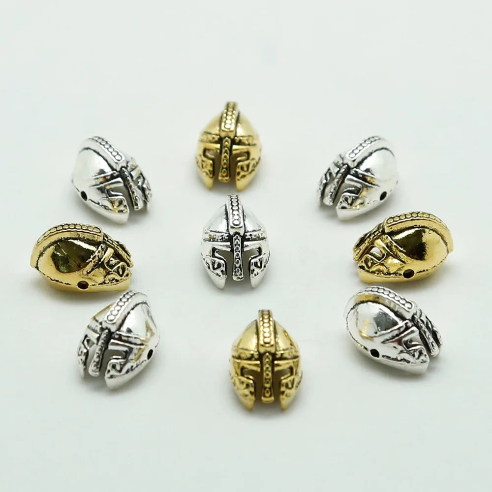 

10pcs/lot Metal Charms For Jewelry Making DIY Antique Sliver Gold Color Roman Warrior Gladiator Helmet Beads Spacer Beads