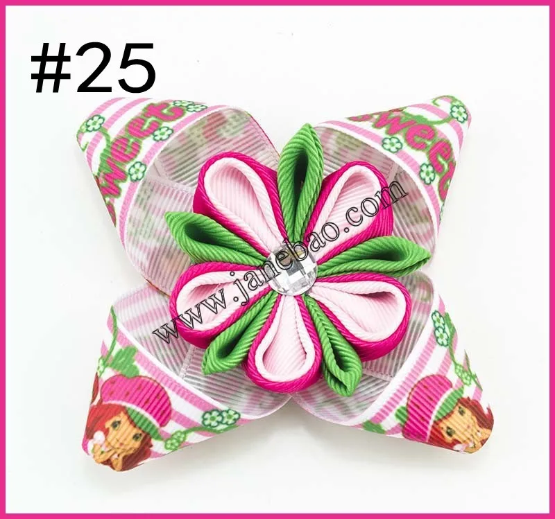 

free shipping 300pcs 3'' character Kanzashi Flower Hair Clip rhonstones Hair Clip and Hair Bow Kids