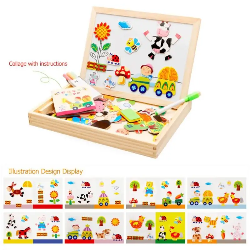 Деревянная магнитная головоломка пазл детские игрушки Рисунок Животные доска для рисования коробка Kid обучающая развивающая игрушка с сумочкой в комплекте, подарок для игры