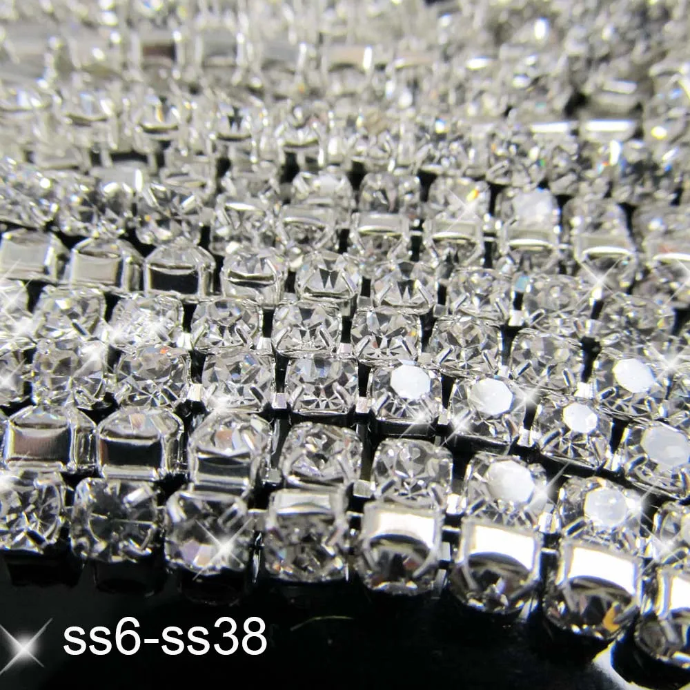 

ss6-ss28 rhinestones chain,10yards/lot,dense closed AAA+sew on DIY crystal genstone cup chain garment accessories jewelry trim