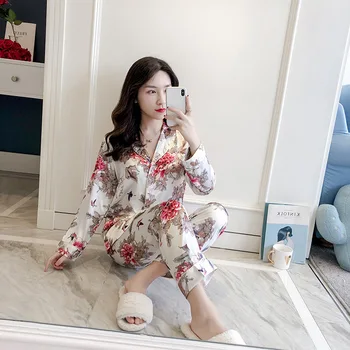 

Sexy Spring Womens Shirt Pants Robe Bath Gown 2PC Strap Pajamas Sets Sleepwear Lady Home Wear Nightgown Suit Sleepshirts M-XL