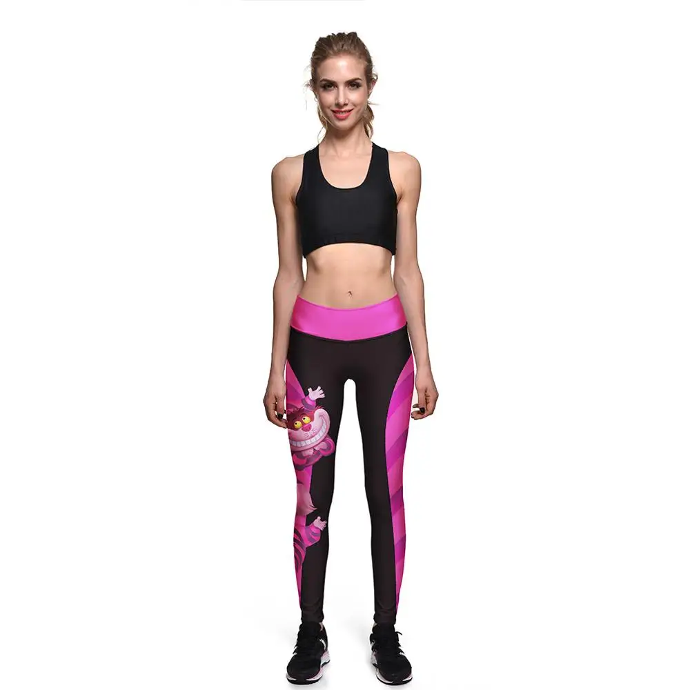 [كنت بلدي سر] هالوين النساء طماق عالية الخصر سلم اللياقة البدنية Leggins أليس في بلاد العجائب ابتسامة القط الرقمية طباعة السراويل