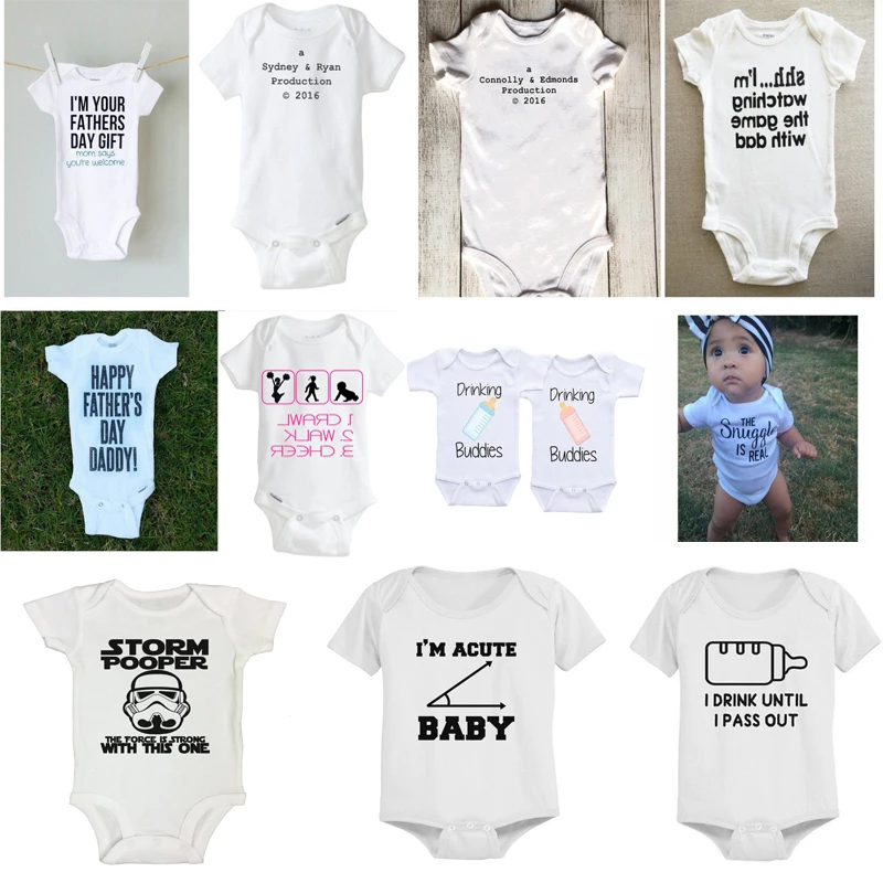 

Funny Baby Bodysuits Newborn Summer Jumpsuit Hipster T-shirts White Onesie With Letters Unique Design Baby Outfits Ropa bebes X
