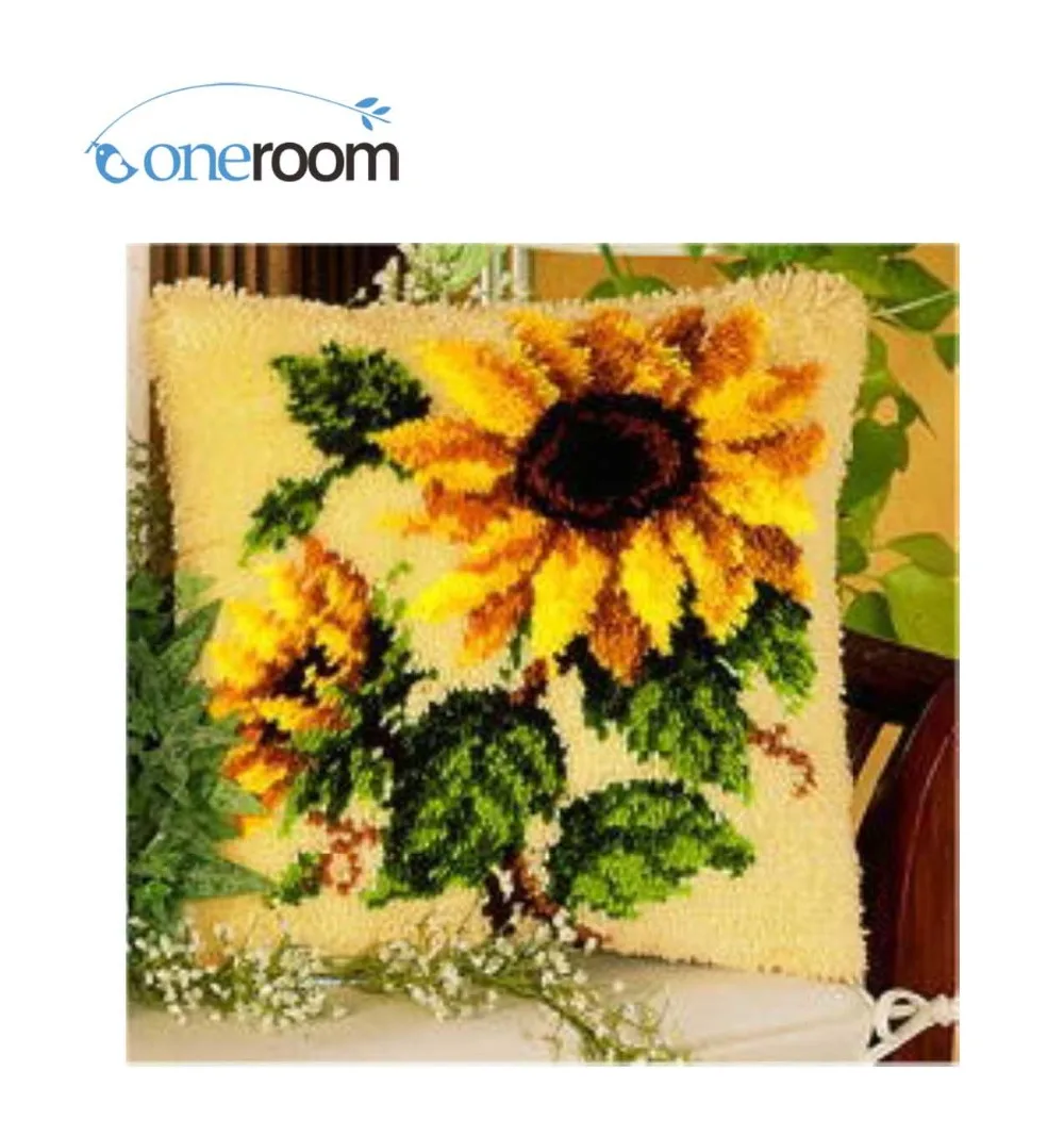 BZ23 Sunflowers Hook Rug Kit Pillow DIY Unfinished Crocheting Yarn Mat