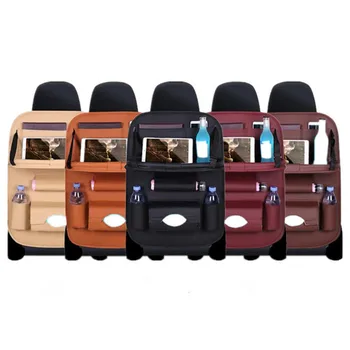 

Hotest Car Seat Back Hanging Organizer Bag Universal Auto Multi-pocket PU Leather Pad Cups Storage Holder Bag Foldable Shelf