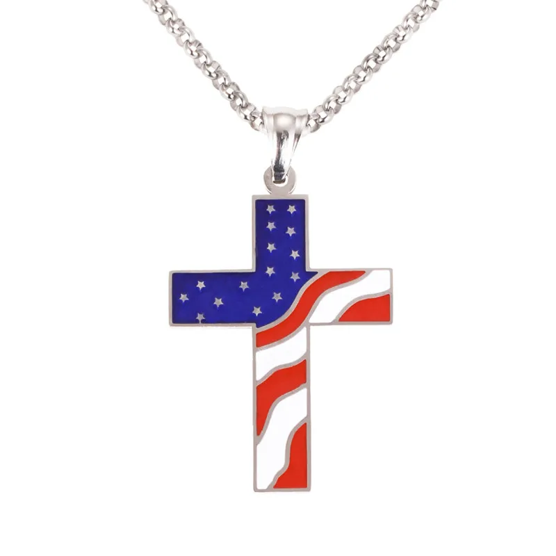 

Men women cross stainless steel jewelry pendant necklace american flag amulet jesus christ cross pendant necklace