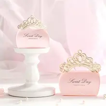 10 шт. романтические коробки для конфет с розовой короной, сумка для покупок, свадебные принадлежности для детей на день рождения, подарочная сумка