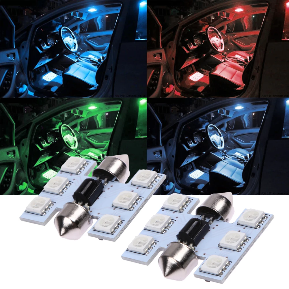 

2Pcs Colorful Car LED Light 5050 6SMD T10 W5W RGB Reading Light Auto Atmosphere Light-emitting Diode Lamp Bulb w/ Remote Control