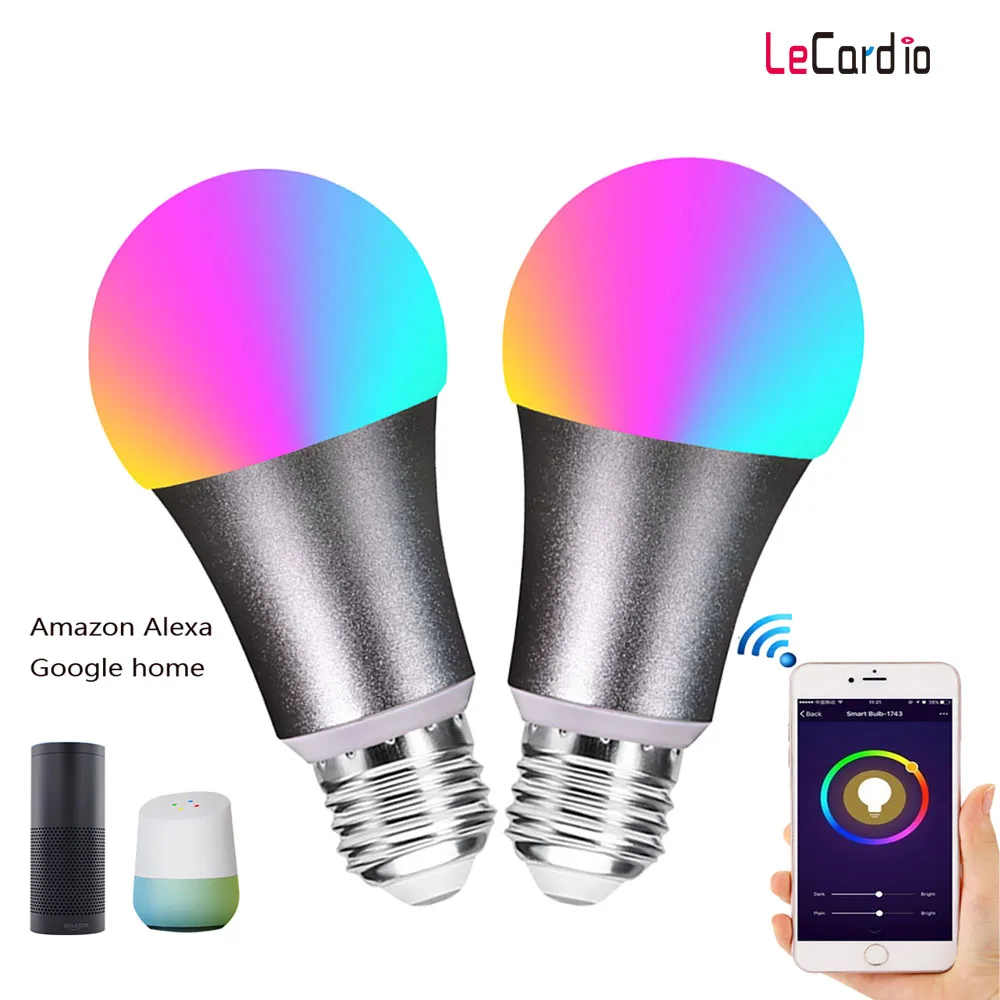 

E27 Smart Wifi Light Bulb RGBW LED Lamp Magic Light Bulb Wake-Up Lights Compatible with Alexa & Google Home Assistant 2PCS