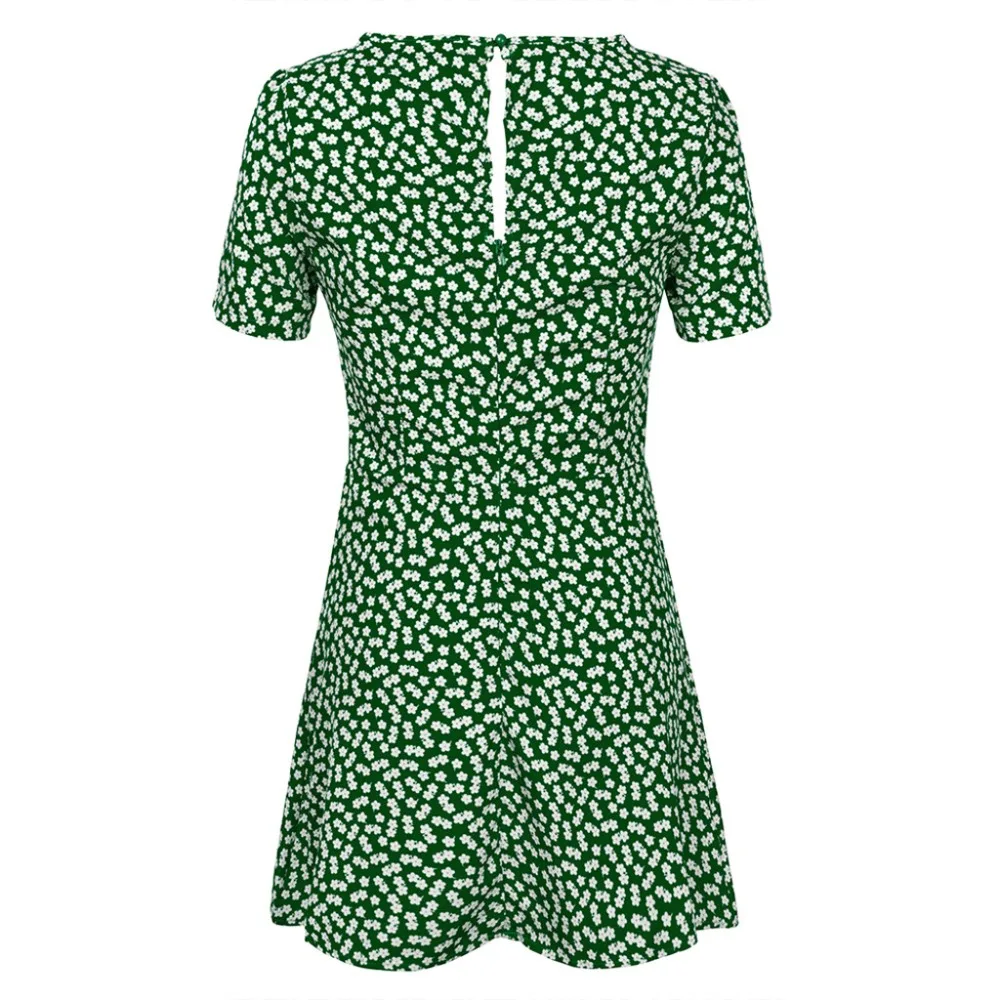 Sexy Summer Polka Dot Boho Dress Women V-Neck Short Sleeve Mini Dress Front Bow Beach Dress Robe