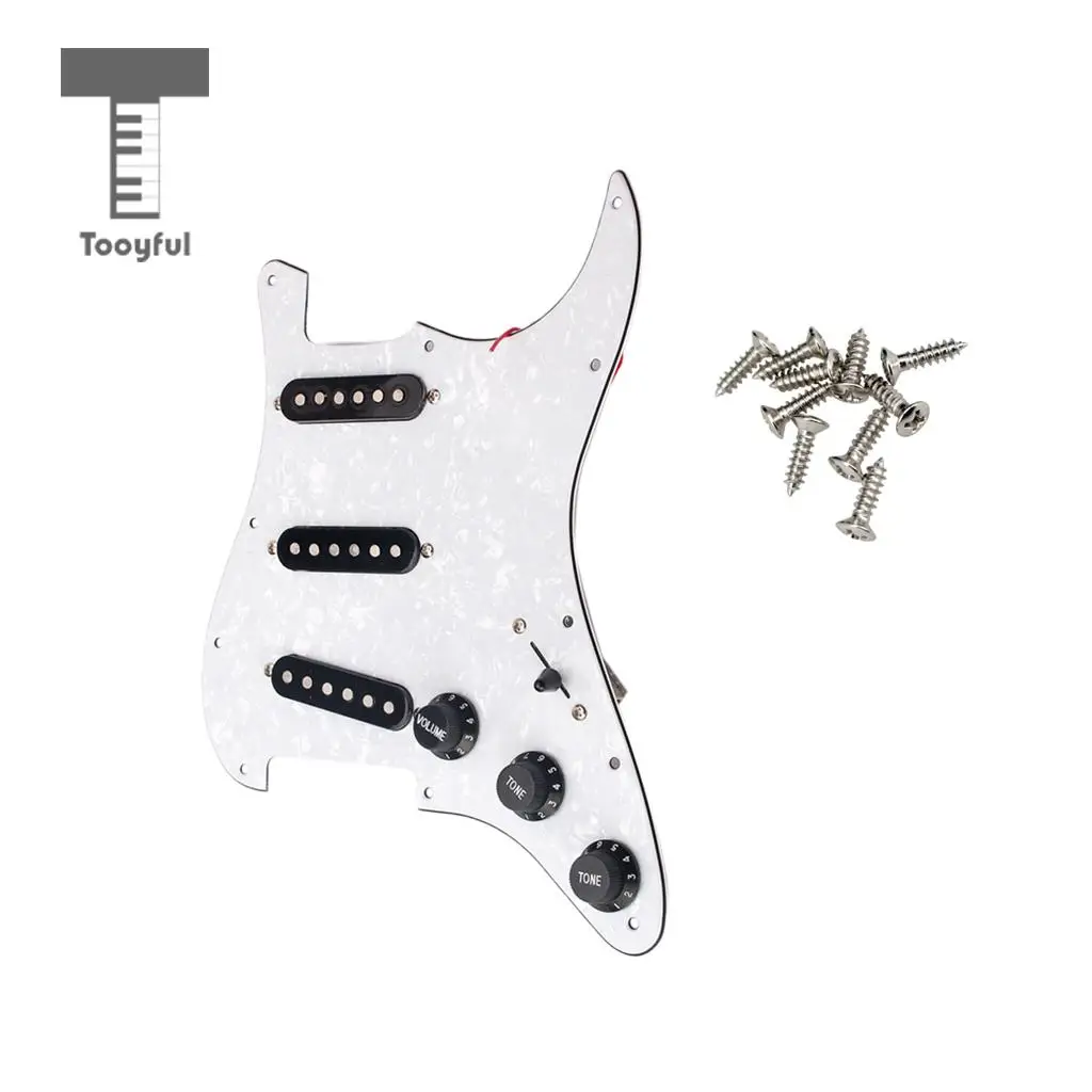 Tooyful 3-ply SSS Prewired Pickups Pickguard Scratch Plate with Screws Set for Strat ST Guitar Replacement Parts
