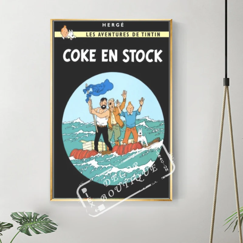 Coke en Stock Sea Floating Tintin adventure Comics Ретро Винтажный Классический плакат холст