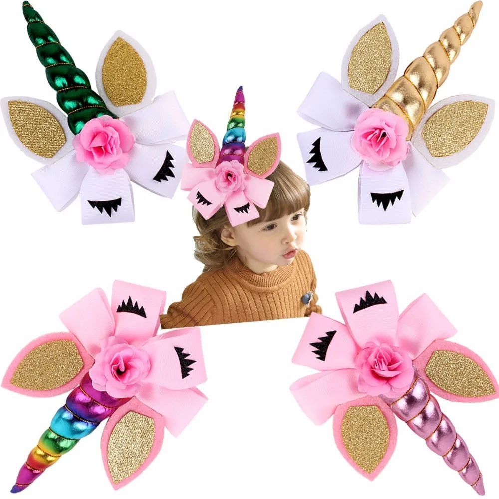 لطيف يونيكورن التشجيع الانحناء الشعر كليب للبنات مجموعة من 4 مختلفة الألوان تأثيري زي عيد الميلاد حزب