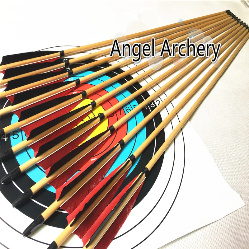 12PCS HANDMADE BLACK WOOD ARROWS HUNTING 125GR BROADHEADS ARCHERY FOR RECURVE