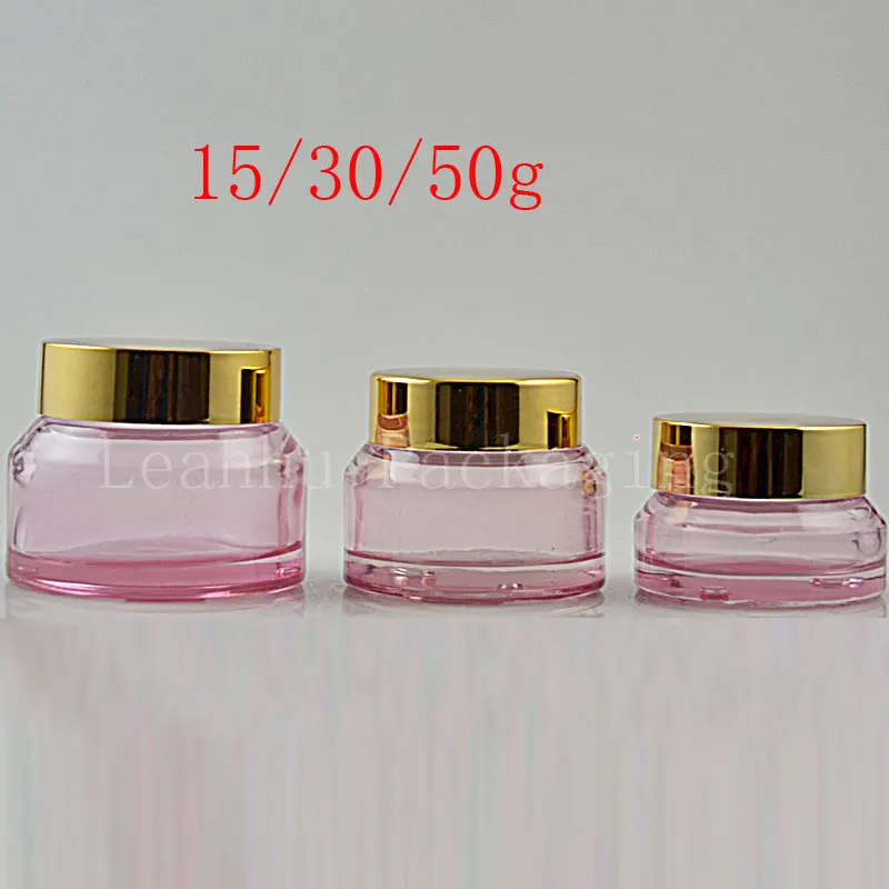 14cs/lot 15 30 50g Pink Glass Jar With white black Lids, Glass