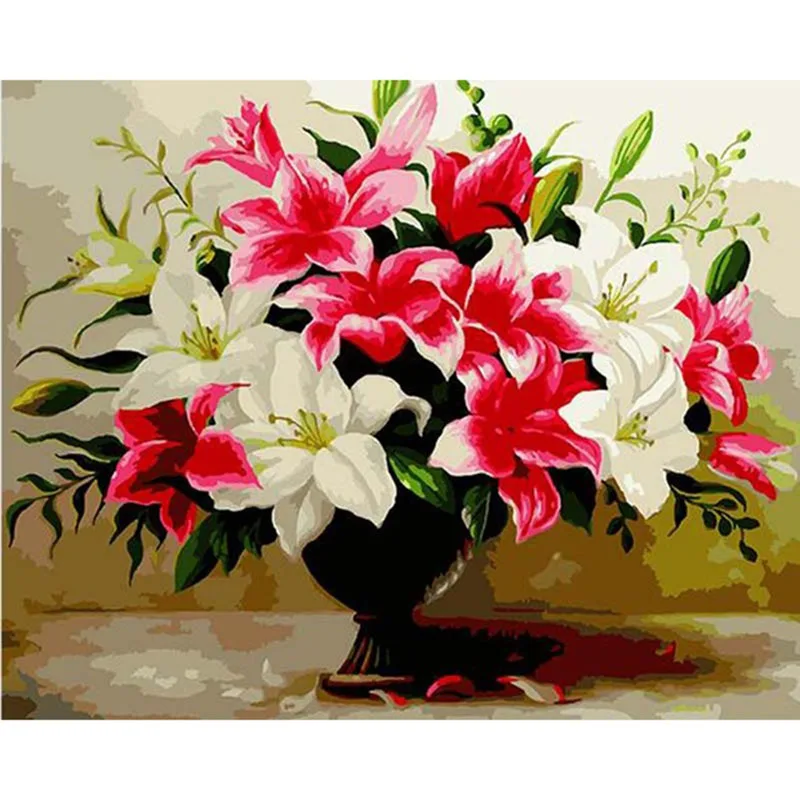 DIY Painting By Numbers Pink&White Lily Flower Paint By Numbers Acrylic